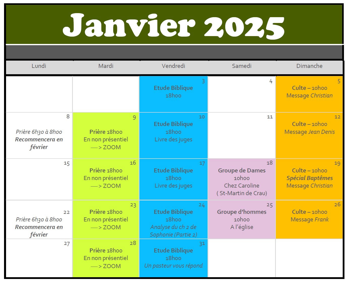 Agenda Janvier 2025